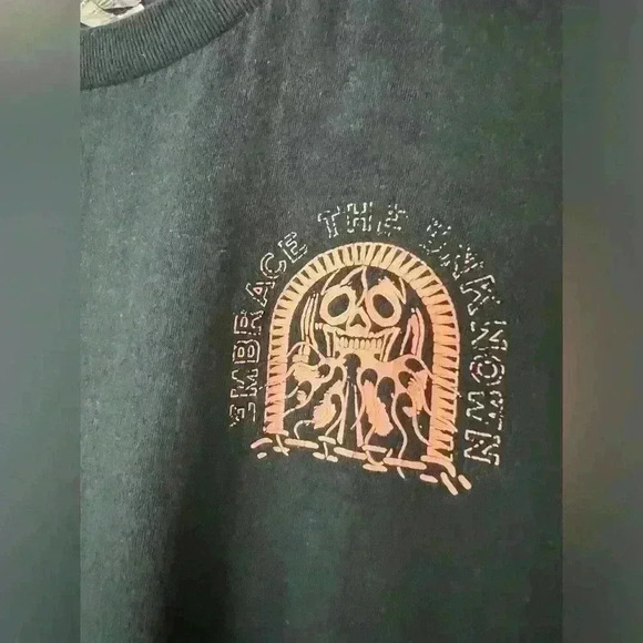 Embrace the Unknown Skull Black Graphic T-Shirt Goth Emo Punk Indie Sleeze XS - Picture 2 of 9